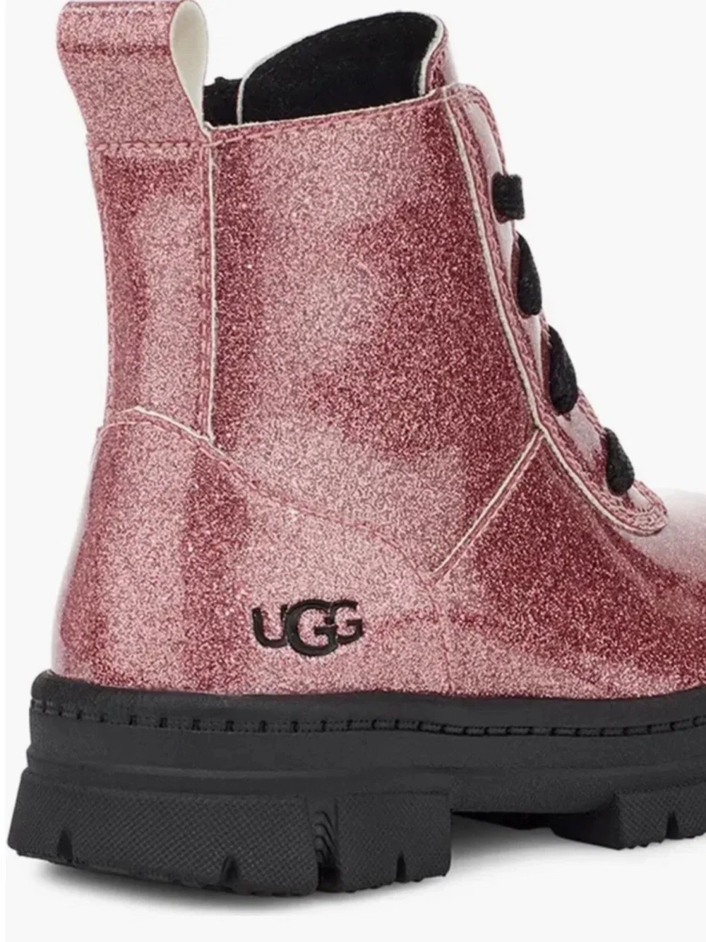 UGG Kids Glitter Pink Lace-Up Combat Boot